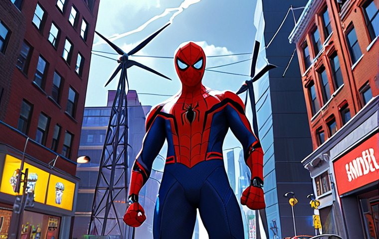 **
A vibrant, CGI animated scene. Lightning Man, redesigned with a modern, sleek costume, stands heroically in a futuristic city. Diverse characters of different ethnicities and abilities are alongside him. The city showcases advanced technology and renewable energy sources like wind turbines and solar panels. Style should resemble "Spider-Man: Into the Spider-Verse" with dynamic action and bold colors. Focus on inclusion and a hopeful, eco-conscious future.
**