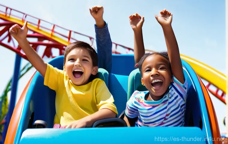 번개맨 테마파크 - **Prompt:** A cheerful multi-generational family (grandparents, parents, an 8-year-old girl, and a 5...