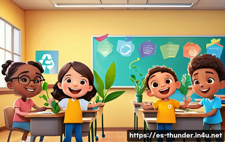 번개맨 특별편 방송 - A vibrant and colorful animated classroom scene featuring diverse children aged around 7-10 years ol...