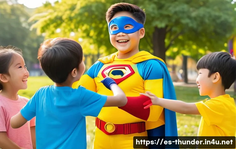 번개맨 인기의 비결 - A friendly and approachable superhero character named 번개맨 wearing a vibrant, rounded-edge costume in...