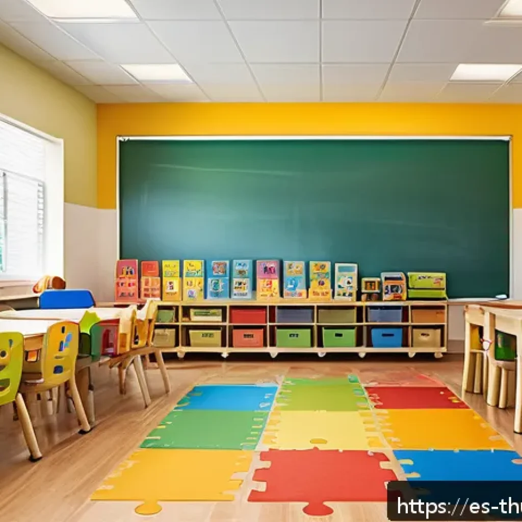 번개맨 유치원 프로그램 - A bright and cheerful preschool classroom in a modern Spanish-speaking community, featuring diverse ...